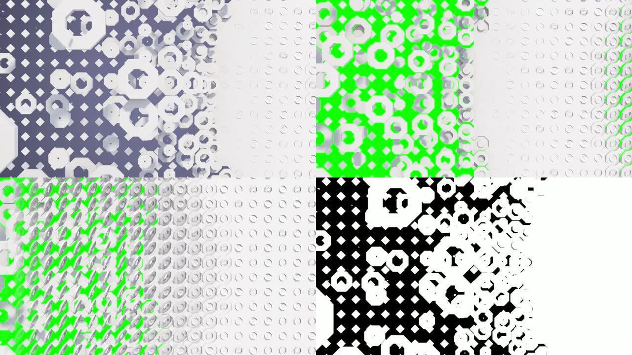抽象几何背景-循环-4k过渡蒙版-白色，灰色-动画图案，交叉点有规则和正方形六边形
