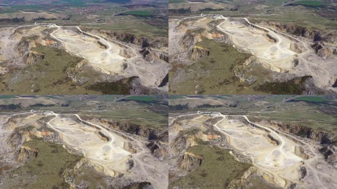 石灰石采石场、露天矿、采矿业的空中4k无人机视图