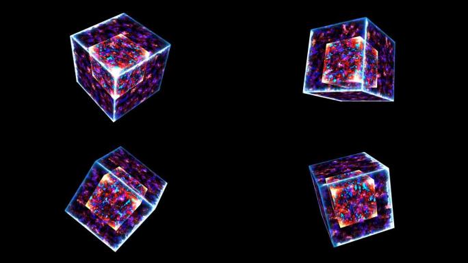 强大的魔法冰栓立方体融合和紫罗兰色力量神秘能量面和永恒火焰立方体在核心