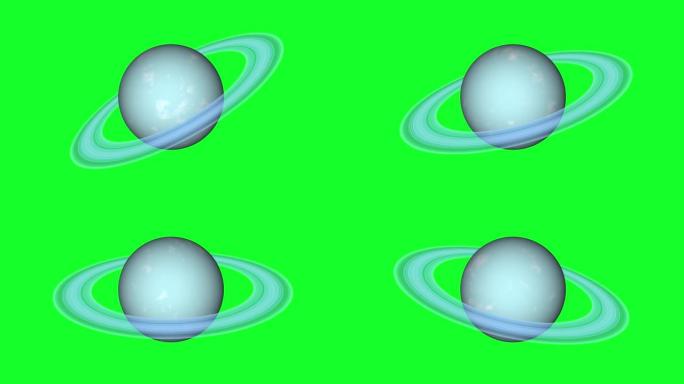 美丽的天王星动画星球。天王星在旋转。银河系的巨型行星天王星。