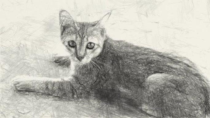 可爱的虎斑猫的黑白画