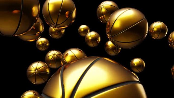 黑色背景上的许多金色篮球球。
