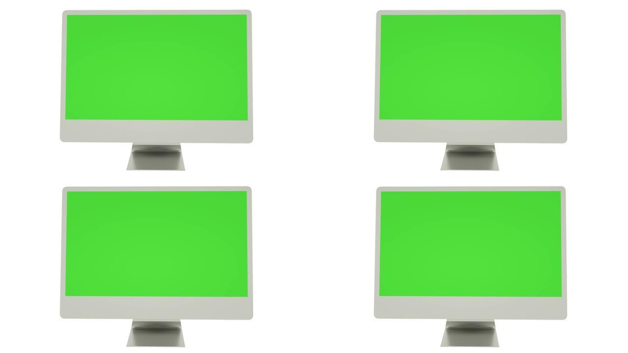 绿色屏幕的现代计算机，白色隔离。3d渲染