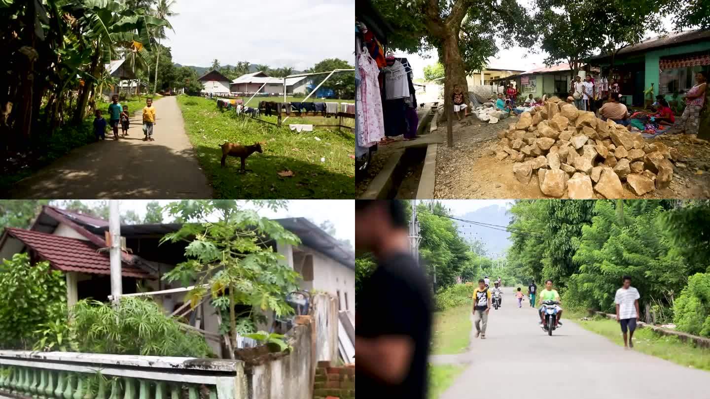 印度尼西亚巴厘岛路边卖食物的街头小贩 路中间有一座清真寺 一个男人站在栅栏前，上面挂着衣服