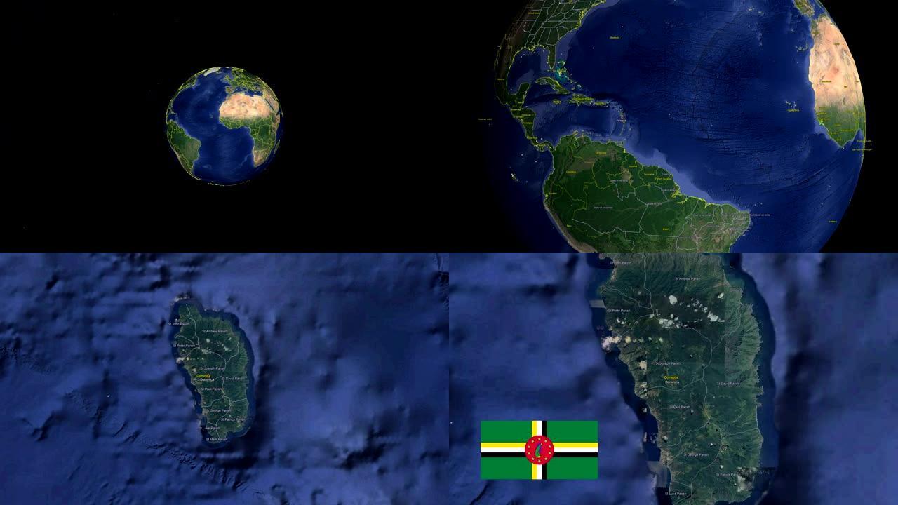 多米尼加带旗。太空中的3d地球 -- 多米尼加外放大