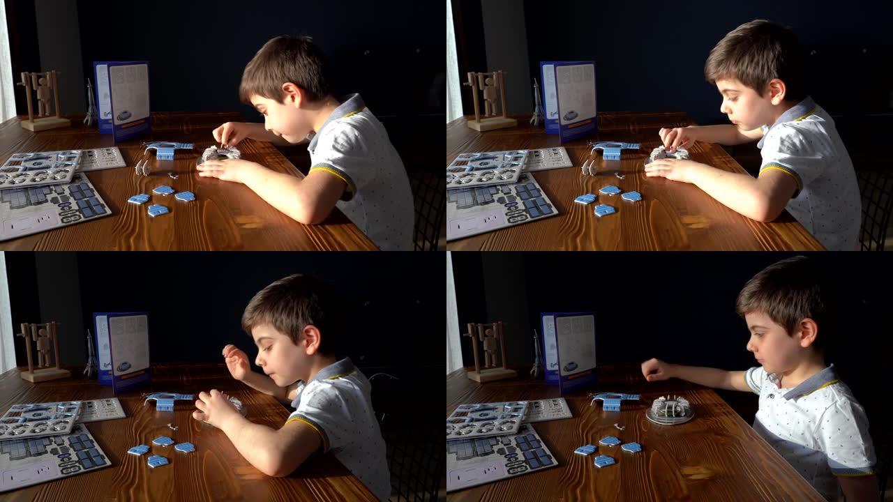 孩子在桌子上做拼图，4k分辨率