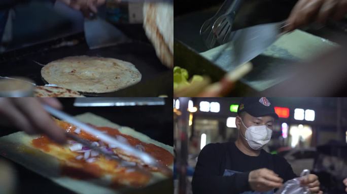 手抓饼烤冷面 特色小吃 餐饮西安夜市