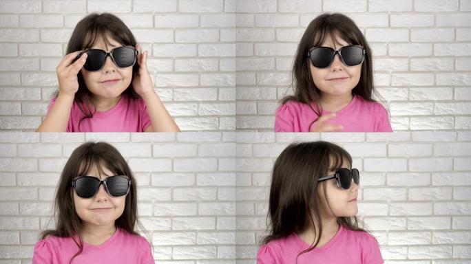 孩子戴上眼镜训练视力。