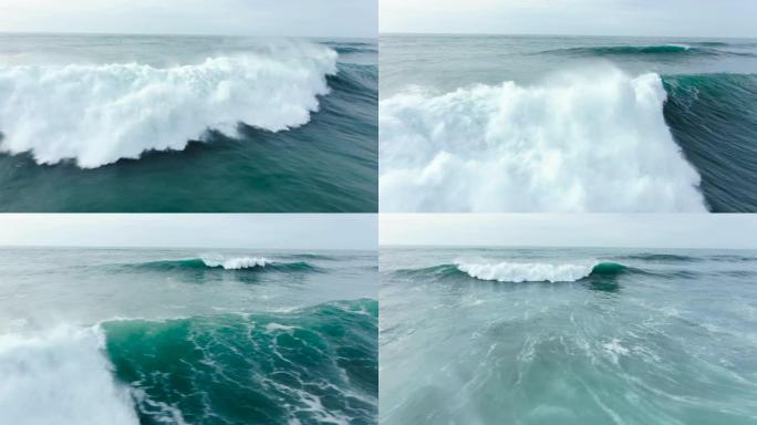 壮观的飞越巨浪。大浪崩塌，起泡
