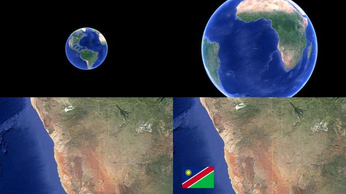 纳米比亚带国旗。太空中的3d地球-纳米比亚外变焦