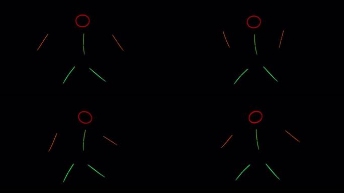 多色霓虹灯人在黑暗中跳舞。霓虹灯棒套装