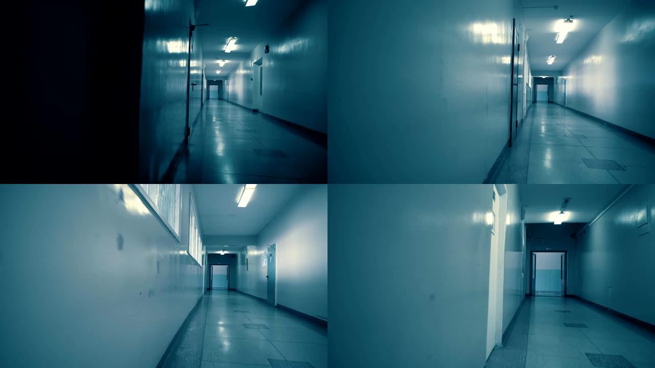 在长长的黑暗阴暗的走廊里追踪。