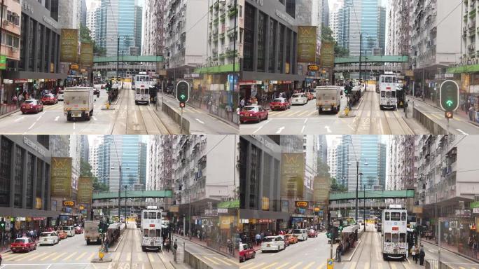 从双层缆车观看香港街景的慢动作。