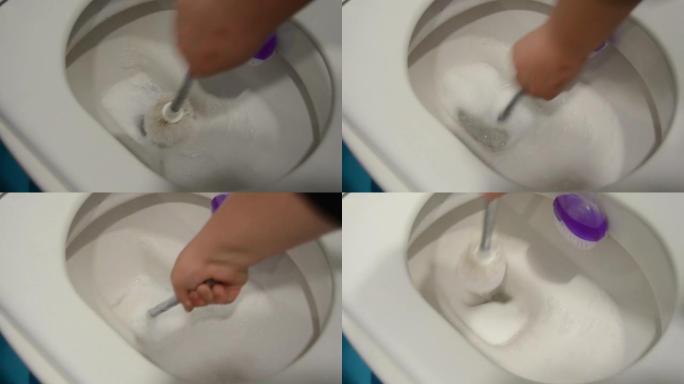 女人用刷子手刷脏马桶-higiene概念