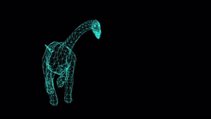 4k线框动画-在绿屏背景上行走的腕龙。侏罗纪世界恐龙