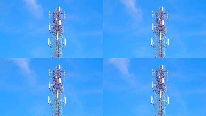 无线电信技术和蓝天背景的蜂窝塔站