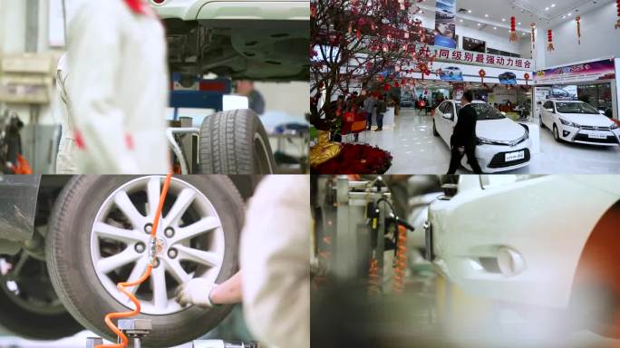 一个男人在工厂里修理汽车 工厂 展厅里的中国汽车
