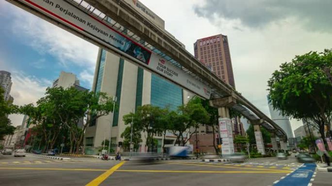 吉隆坡市中心交通街十字路口地铁线全景4k延时马来西亚