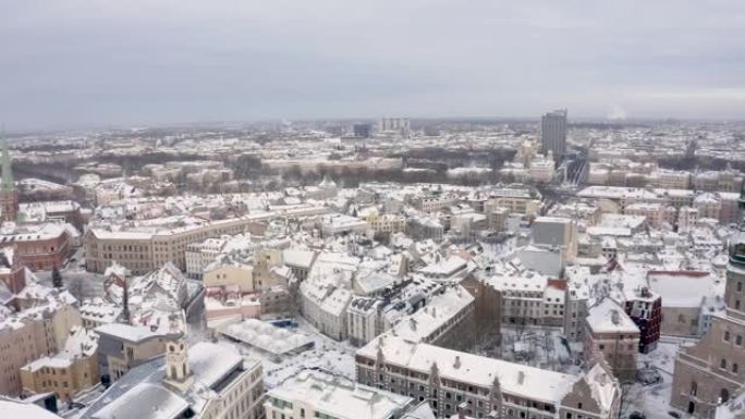 冬季拉脱维亚里加镇美丽的空中全景。