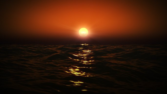 海上落日红色夕阳波浪浮沉循环背景