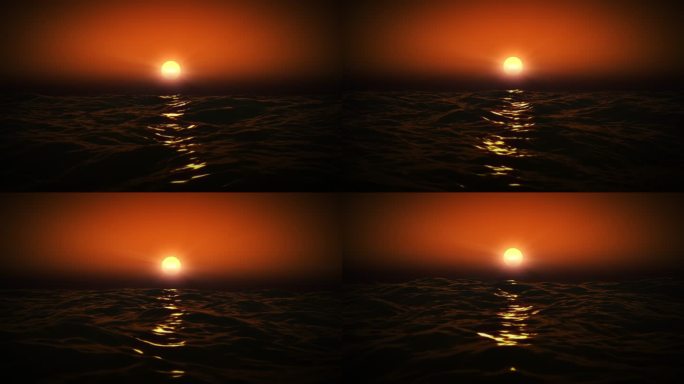 海上落日红色夕阳波浪浮沉循环背景