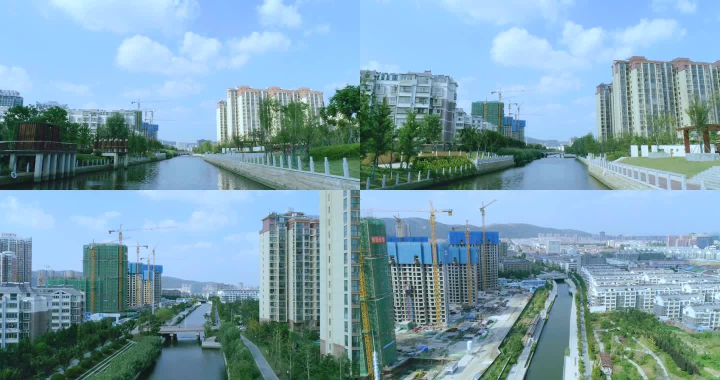 萧县县城航拍长镜头 沿河飞行至俯瞰大全景
