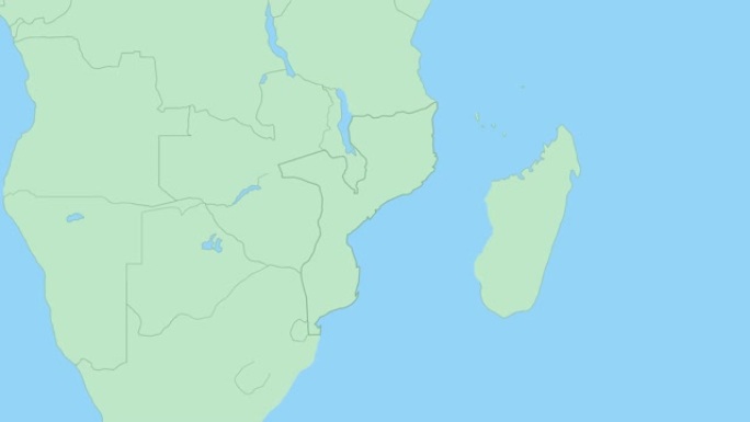 莫桑比克地图，带国家首都别针。