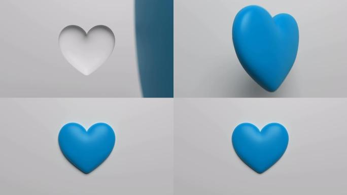 3D父亲节概念，白色背景为蓝色心形