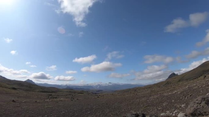 火山景观和惊人的云移动全景的时间流逝。冰岛，Laugavegur徒步旅行