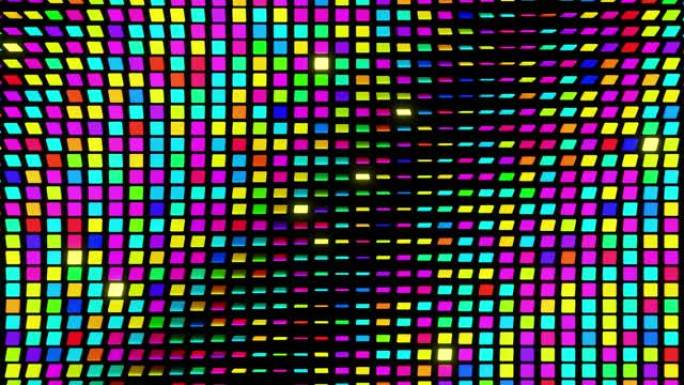 简单的几何背景，平面上的彩色盘子像霓虹灯一样闪烁，在4k中循环流畅的动画。创意丰富多彩的背景。VJ循
