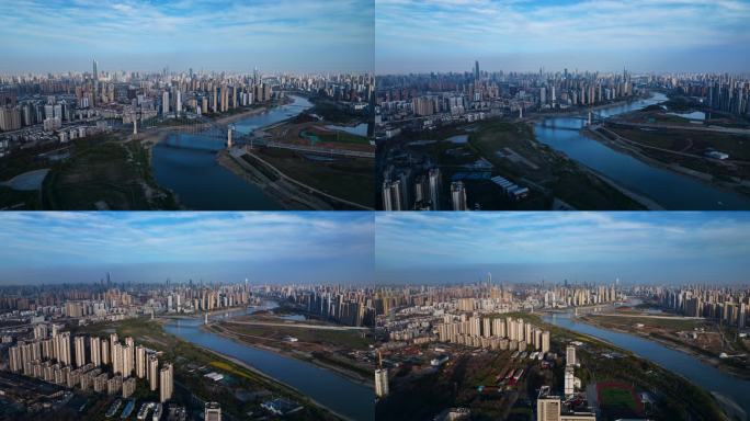 4k武汉汉江湾大桥航拍延时摄影日景