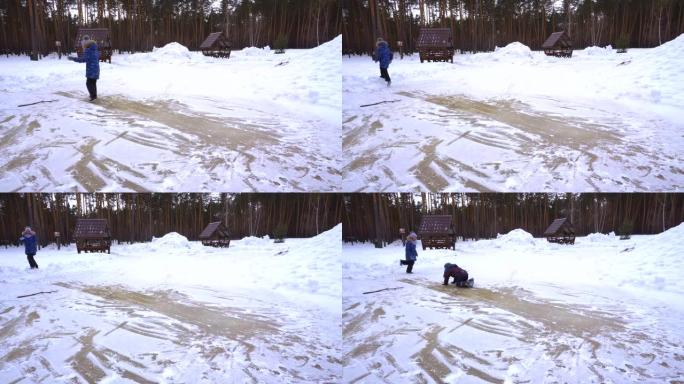 孩子们在冬天在冰上玩耍