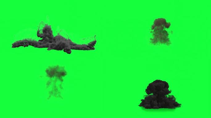 浮肿的烟雾爆炸和爆炸隔离的VFX视频元素在绿屏背景包3个剪辑