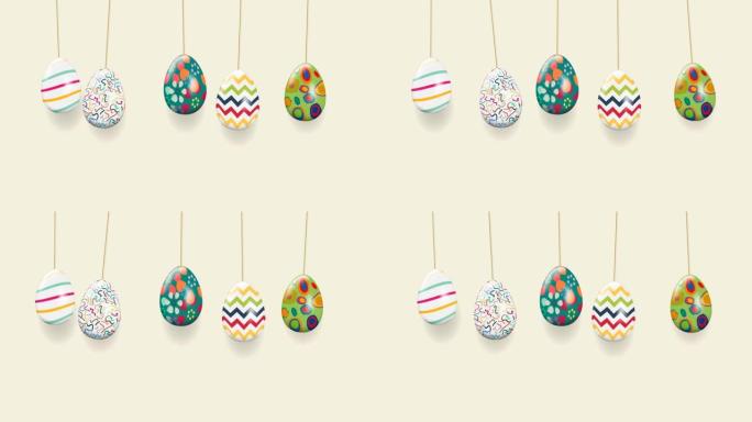 复活节背景与悬挂和摆动的鸡蛋。动画插图