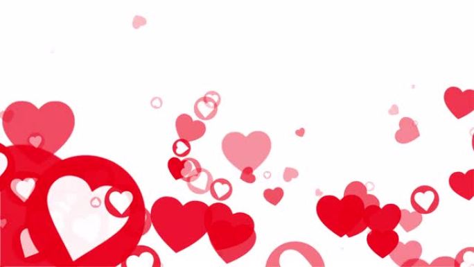 4k循环白色和红色心脏循环动画在白色背景上。情人节、母亲节、结婚纪念日的浪漫心图案。婚礼请柬电子贺卡