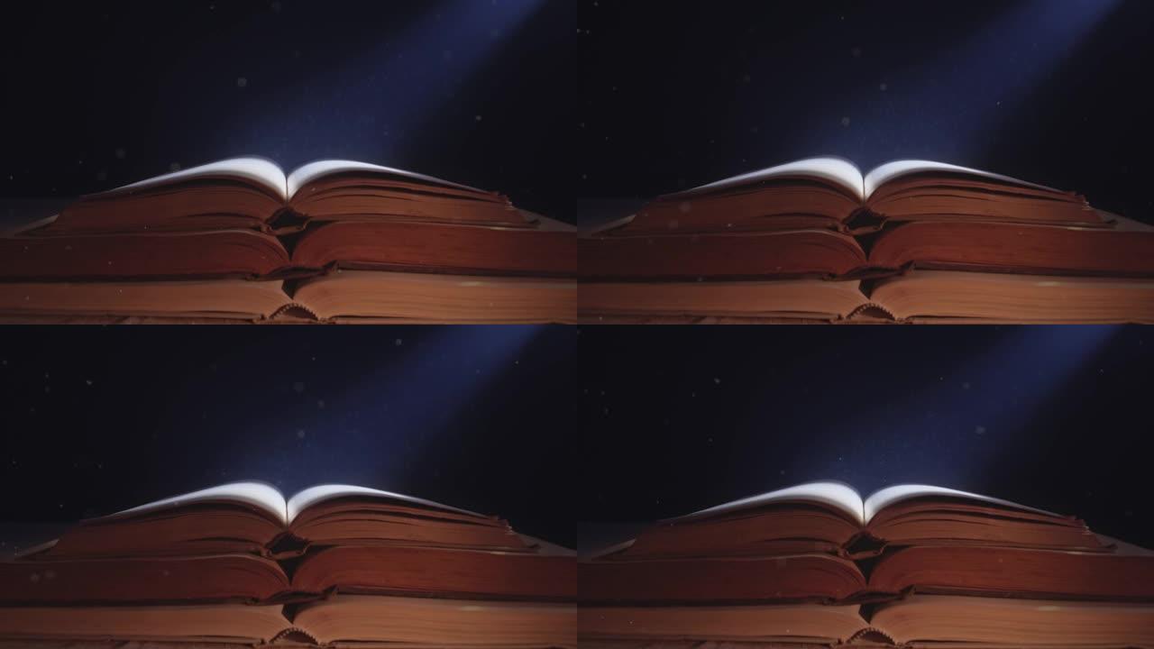 尘粒在月光下飞过一本打开的旧书。