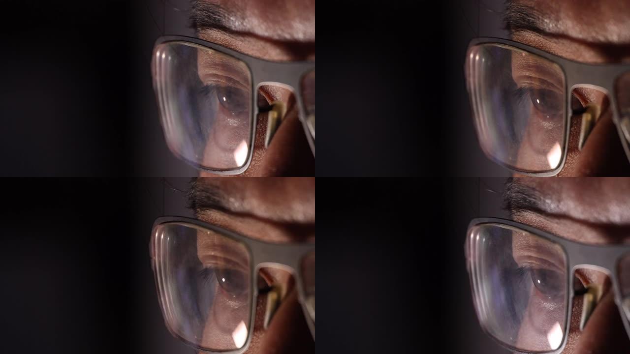 4k视频超近距离眼球与眼镜。