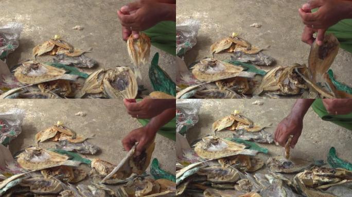 Bajau部落渔民生产的咸鱼干