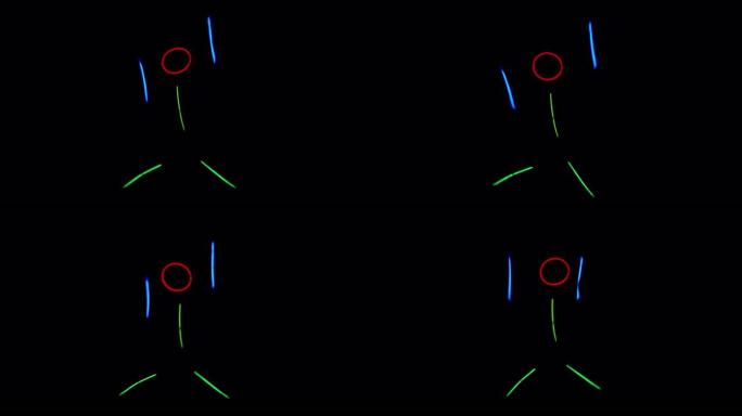 多色霓虹灯人在黑暗中跳舞。霓虹灯棒套装