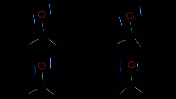 多色霓虹灯人在黑暗中跳舞。霓虹灯棒套装
