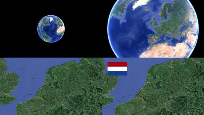 带国旗的荷兰。太空中的3d地球-荷兰外变焦