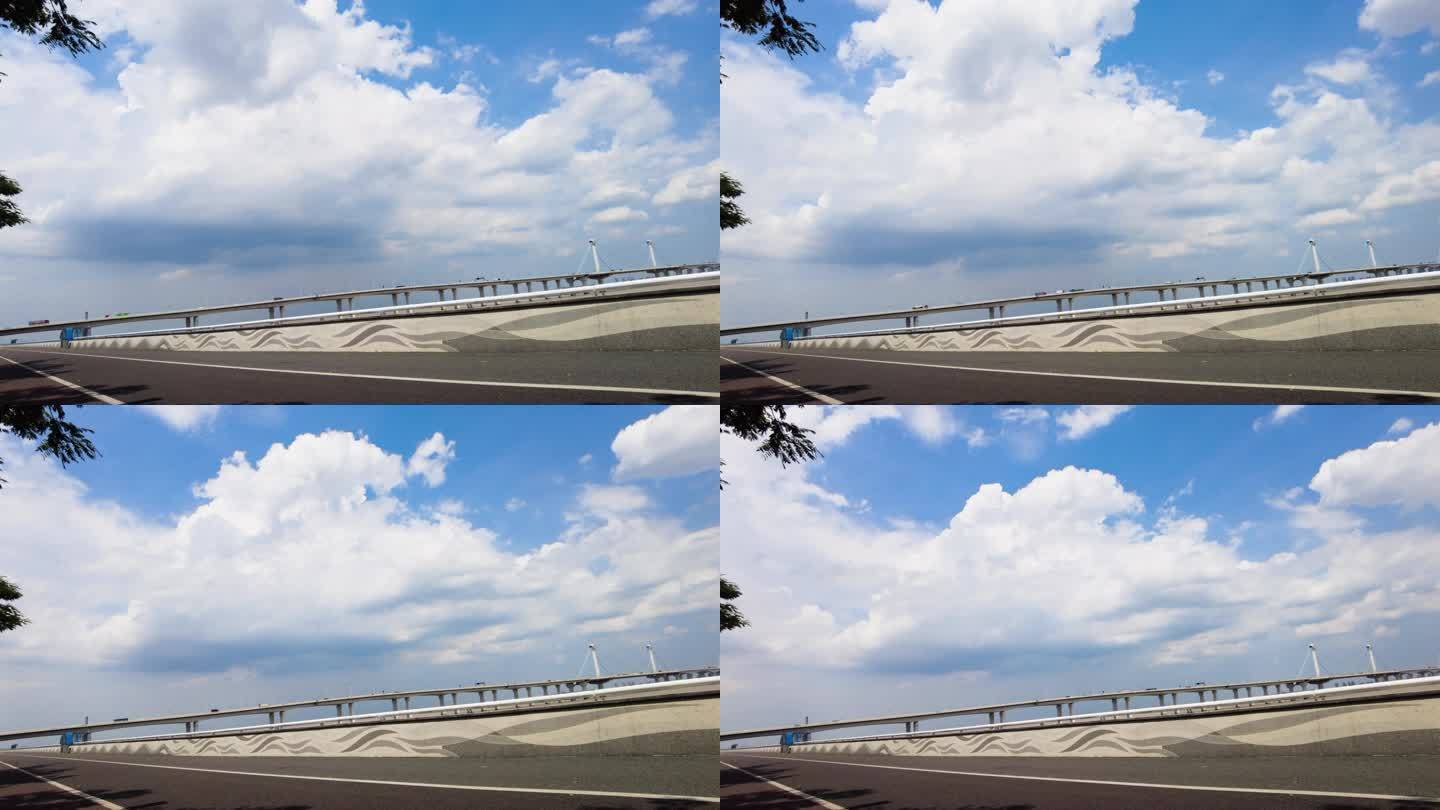 杭州钱塘江江边的江东大桥延时摄影