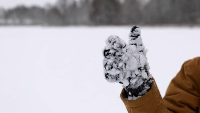 戴上白雪皑皑的手套，显示不同的手势