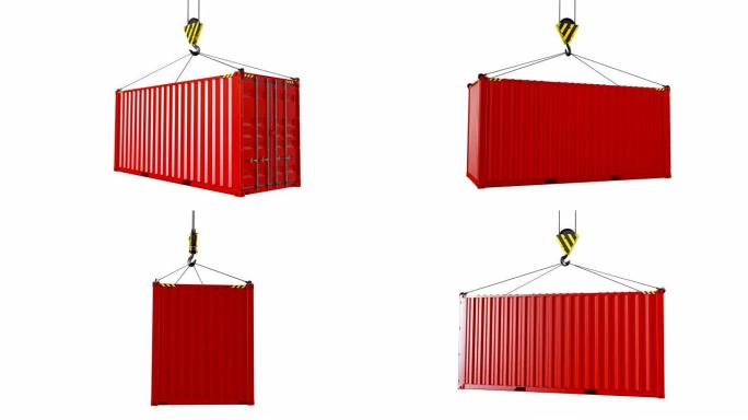 服务交付-挂钩悬挂的红色货物集装箱