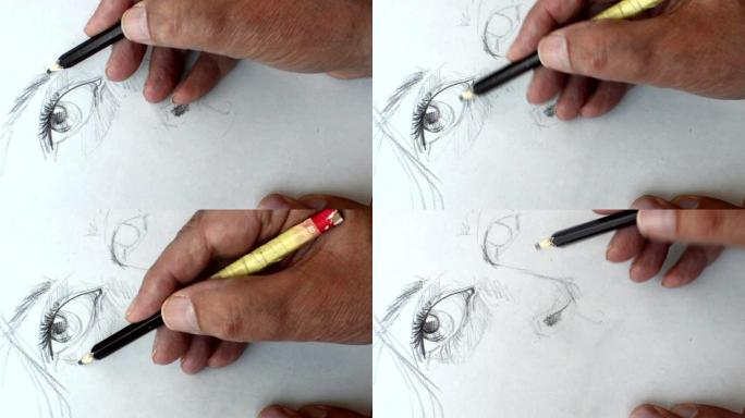 在素描本上用铅笔画眼睛