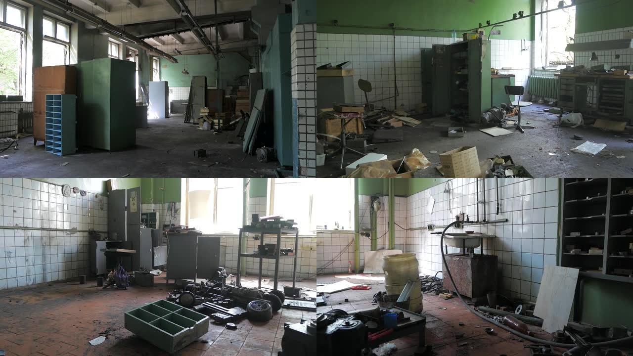 废弃的建筑内部。拆除前的旧厂房。