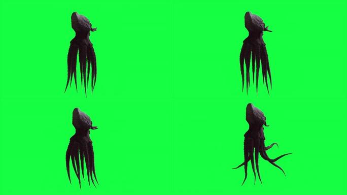 绿屏上怪物章鱼的3d动画
