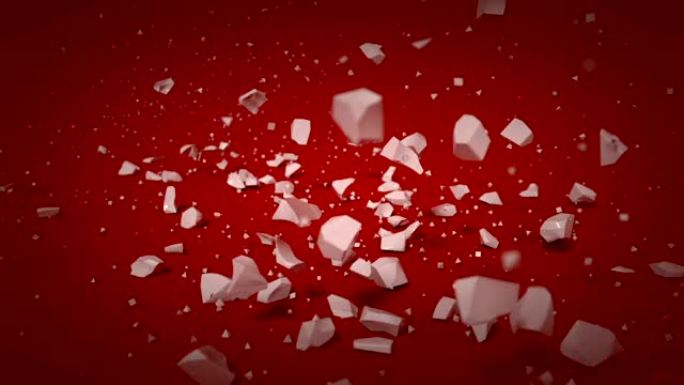 红色背景上的白色爱情文字是破碎的3D渲染动画