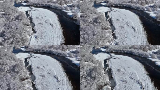 航拍大兴安岭早春冰雪河流