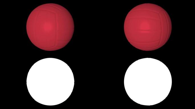 红色旋转排球球在黑色背景与阿尔法通道。3d动画